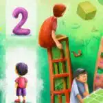cartoon of people with numbers and bookshelves