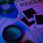 photo of police report & evidence with magnifying glass