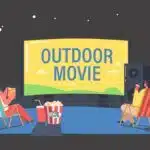 cartoon of folks in lawn chairs watching an outdoor movie