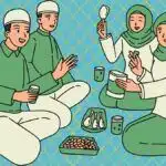 cartoon of people in muslim attire sharing a meal