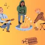 cartoon of folks roasting marshmallows over a bonfire