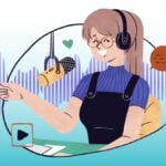 A cartoon of a woman wearing headphones talking to a microphone