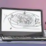 cartoon of laptop with scribbles onscreen